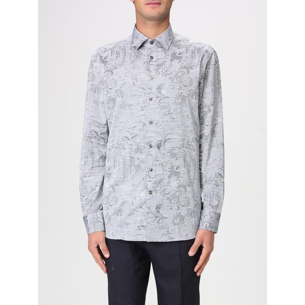 Etro Shirt Mens Medium Blue Floral Jacquard Print Button Up Cotton Italy AOP